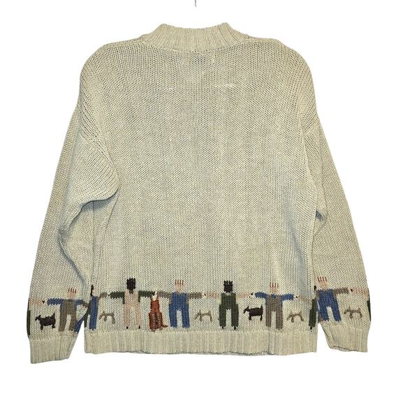 Vintage Y2K Northern Isle Ramie Cotton Sweater 3D Hand Embroidery Tan Size L - Picture 2 of 8